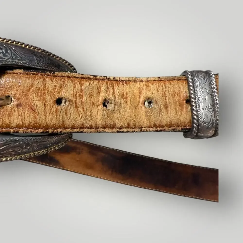 VTG TONY LAMA buckle belt brown leather western cowboy Size 36